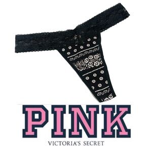 Victoria's Secret PINK Black Lace Thong Panties Underwear P101β L